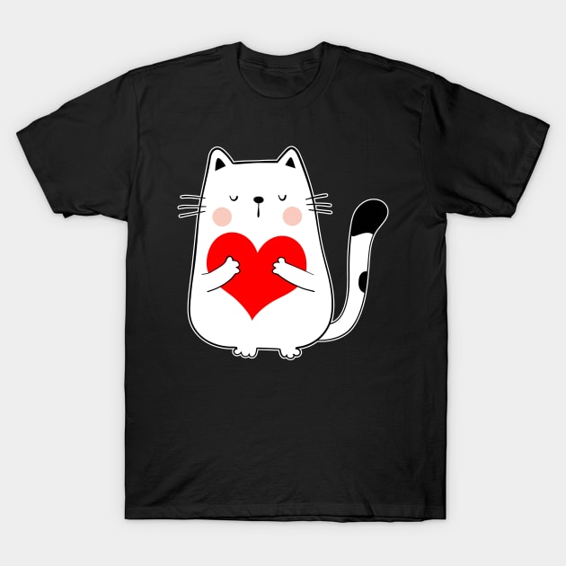 Cute Cat Valentines Day Holding Heart My Valentines Gifts For Lover Cat T-Shirt by mittievance